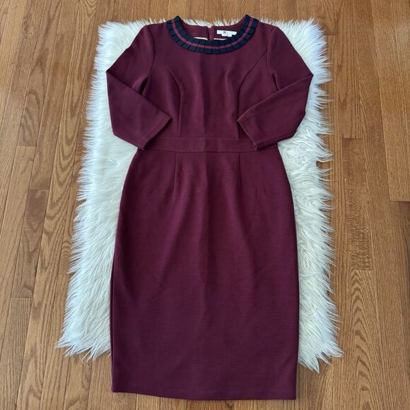 Boden Polperro Ottoman Grosgrain Dress Women’s 8R Red Navy Lined Pleated Pencil - Picture 8 of 13